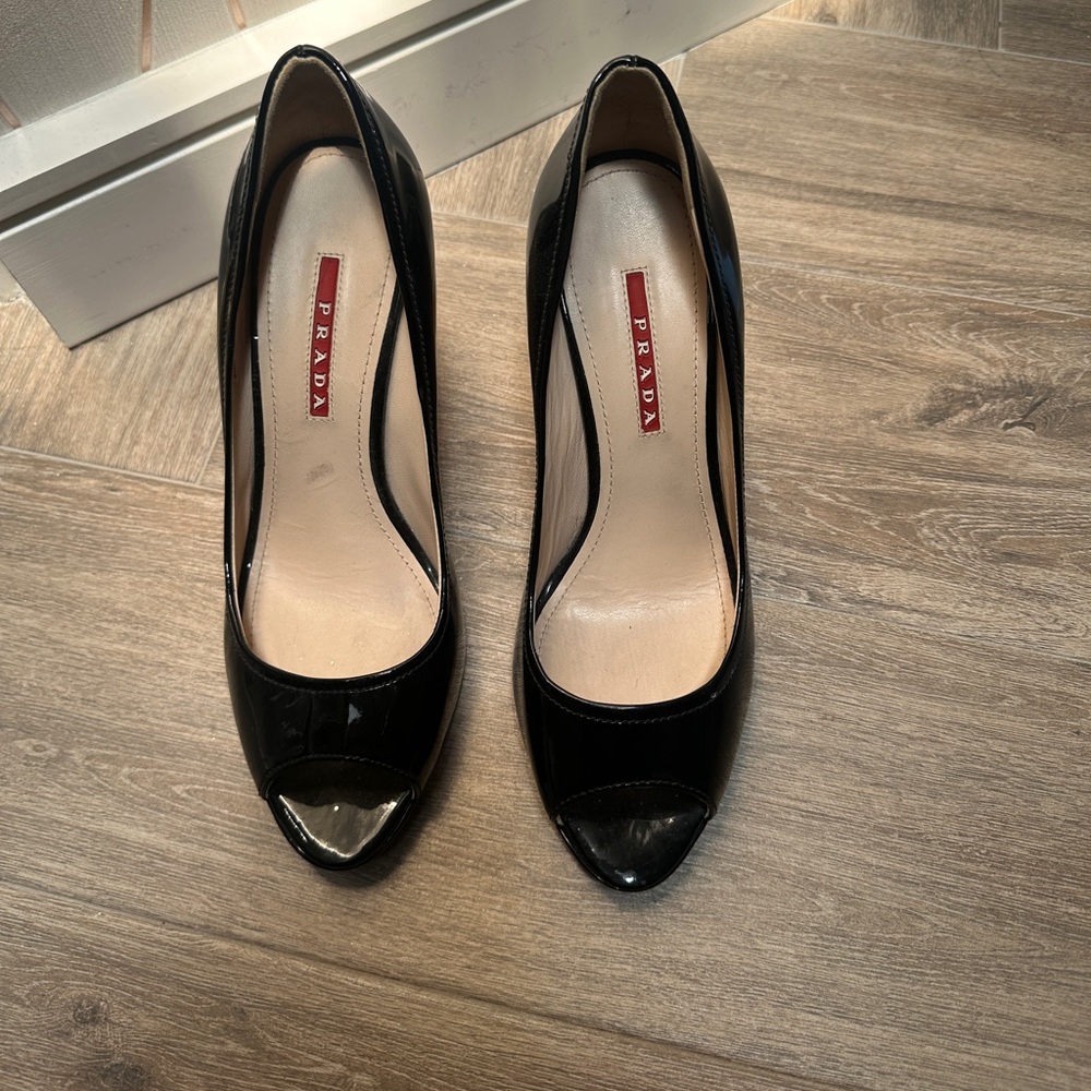 Prada Sport Black Patent Leather Peep